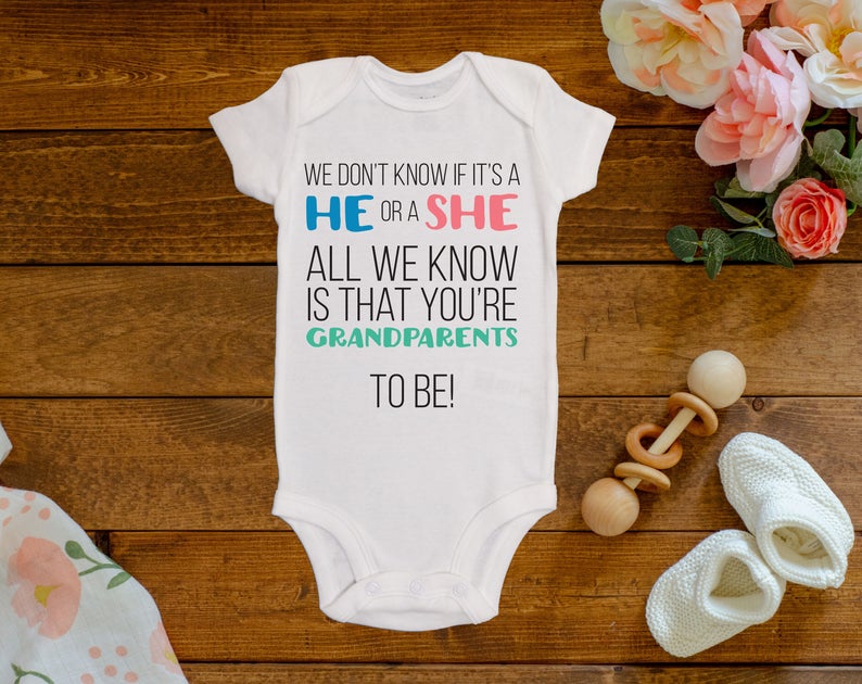 He Or She Grandparents To Be Reveal Onesie©/Bodysuit